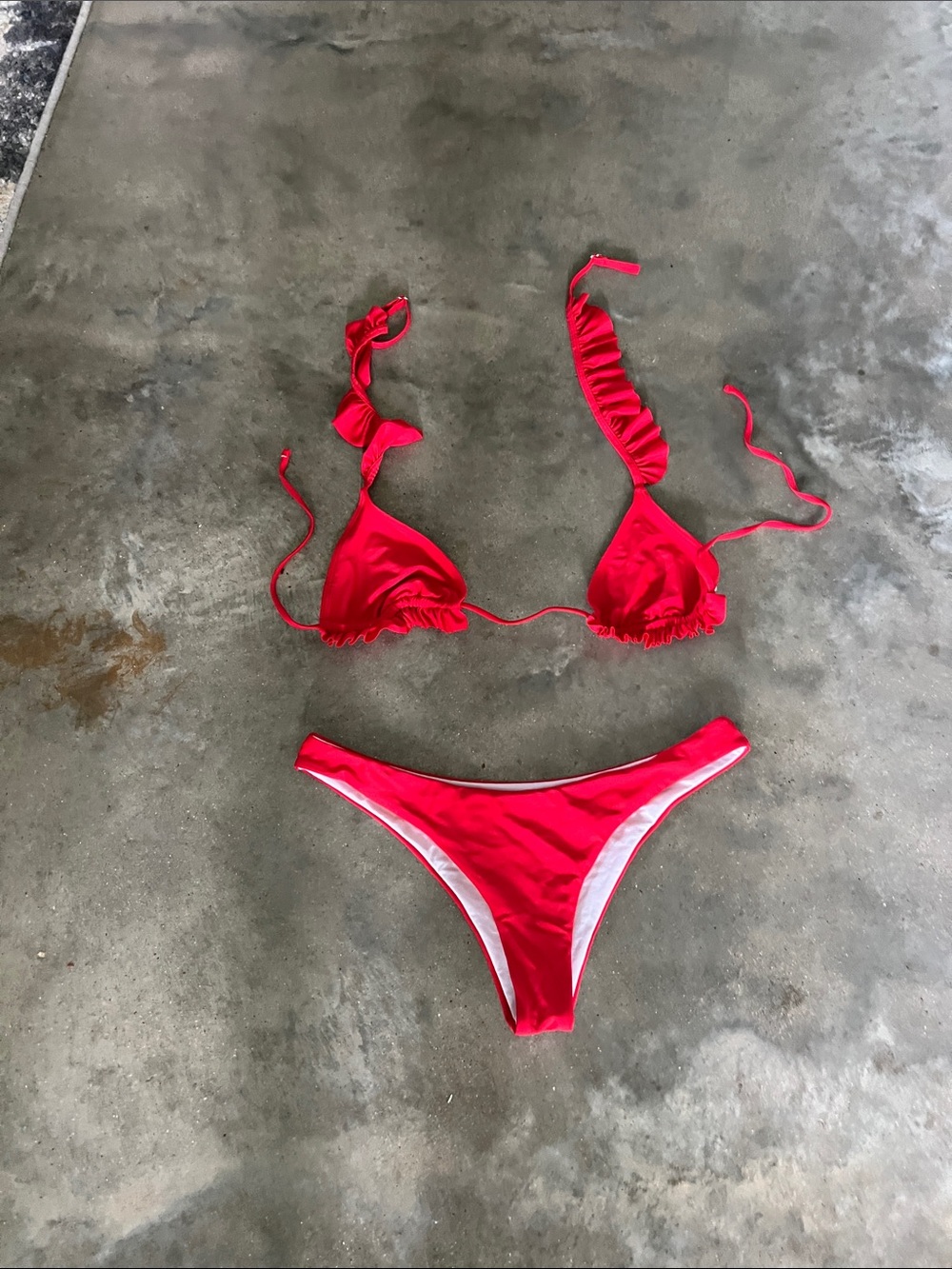 Red Ruffled Triangle Bikini Set - Picture 2 of 3